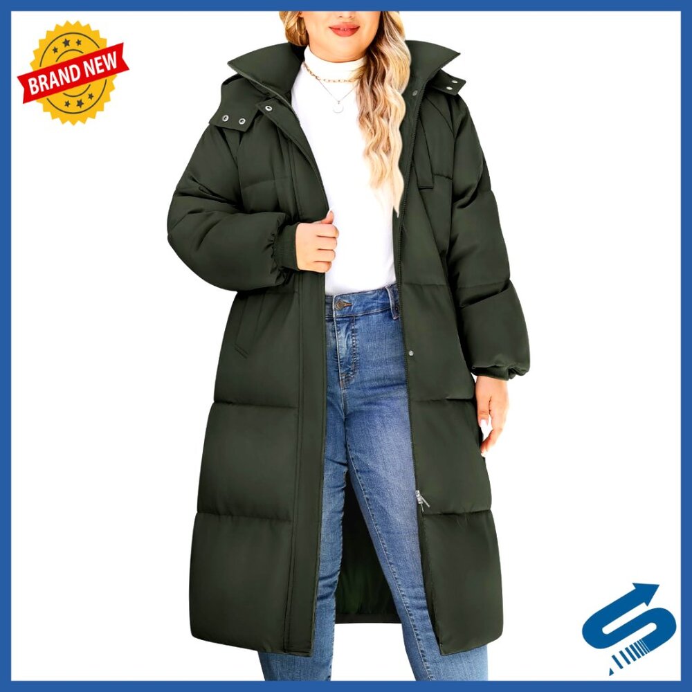 Plus Size Long Puffer Jacket Hooded Water Repellent Winter Parka Outerwear